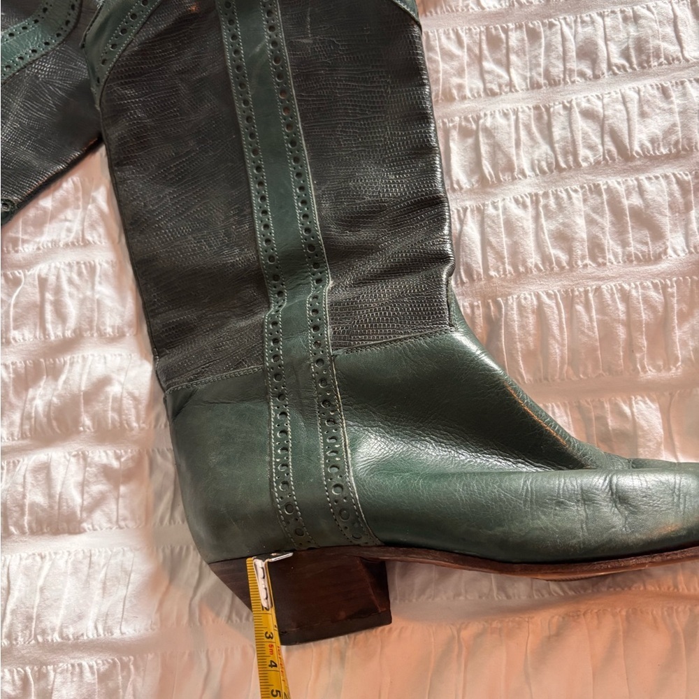 Vintage Green Leather Women's Tilbury23 Rue du Four Paris Cowboy Boots - Picture 8 of 8